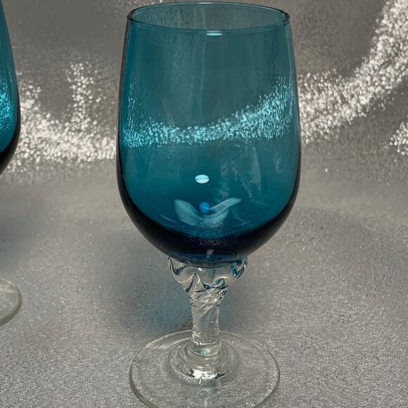 SET OF 4 AQUA BLUE TURQUOISE APERITIF CORDIAL STEMMED GLASSES - Picture 3 of 5